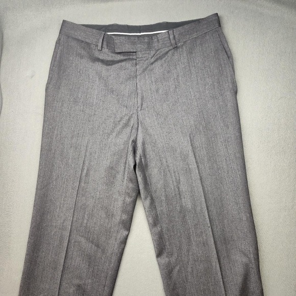 Hugo Boss Dress Pants Mens 34x32 Gray Wool James Brown Pinstripe Trouser Damage - Picture 2 of 16